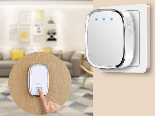 Govee Wireless Doorbell Chime Silver Wireless Doorbell On Cream Wall