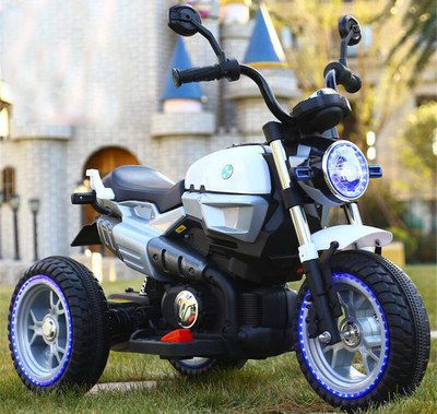 Kids Electric Motorcycle In Blue And White