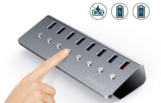 MECO Powered USB 3 Hub Smart Powered USB 3 Hub With Steel Buttons