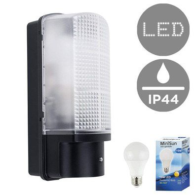 MiniSun Bulkhead Security Wall Light Black Bulkhead Wall Light With Curved Face