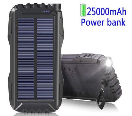 Solar Charger Power Bank In Black Rubber Finish