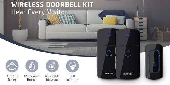 Novete Wireless Doorbell Kit Black Wireless Doorbell Kit With LED Signal
