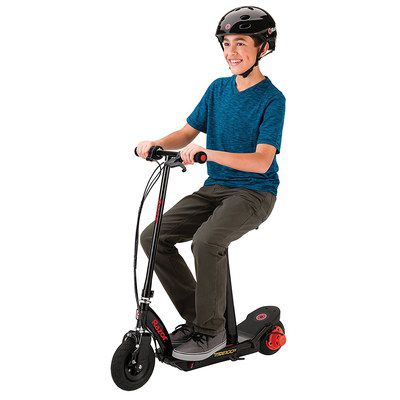 Get Razor Scooter Now Boy With Helmet On Black E-Scooter