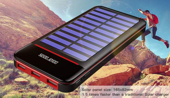 Travel Solar Charger Bank In Red And Black