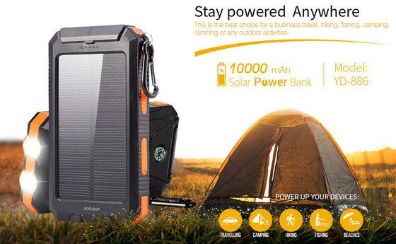 10000 mAh Solar Power Bank In Orange And Black