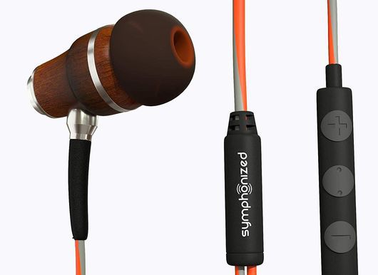 Wood/Gold Earbud Earphones In Brown And Black