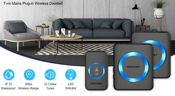 TeckNet Plug-In Black Wireless Doorbell Kit Black Wireless Doorbell Kit With Blue LED