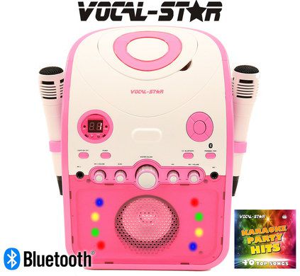 Pink CDG Karaoke Machine With Cream Mics