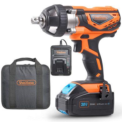 VonHaus Battery Power Impact Wrench Battery Powered Impact Wrench With Red Grip
