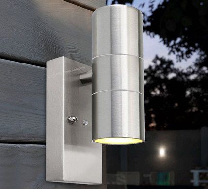 Zenon Dusk Till Dawn LED Light Steel Wall Light On Wooden Garage