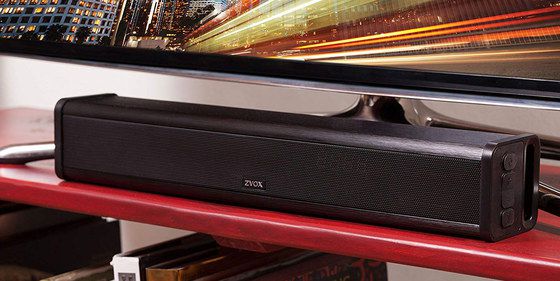 Zvox External TV Speaker Soundbar Compact External TV Speaker Soundbar On Brown Table
