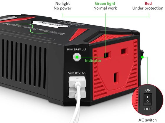 Soft Start Power Inverter For Cars 300W Power Inverter For Cars In Bright Red