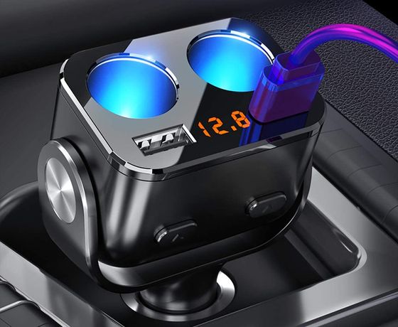DK177 12V Lighter Socket Splitter Cigarette Lighter Socket Splitter In Steel Finish