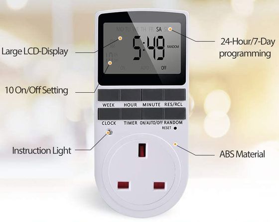 7 Day Digital Timer Plug In All White