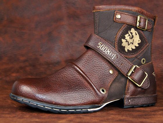 OSSTONE Leather Casual Low Biker Boots Casual Low Chukka Biker Boots In Brown