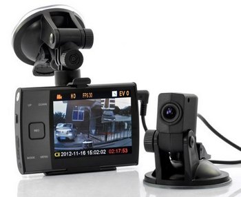 LED Front/Back Car DVR In Black With Holder