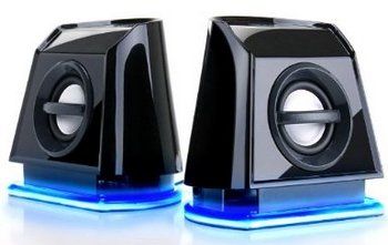 2MX in Glossy Black PC Speakers Showing Blue Base
