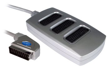 3 Way Option SCART Splitter In Grey Silver Exterior