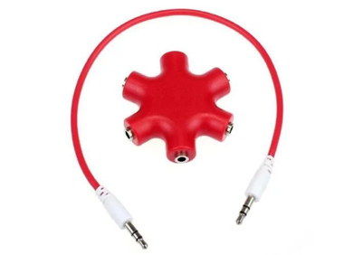 Small Multi 5 Headphone Jack Splitter In Red