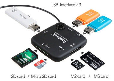 Power Hub OTG SDHC Card Reader 3 Slot Type OTG SDHC Card Reader In Black