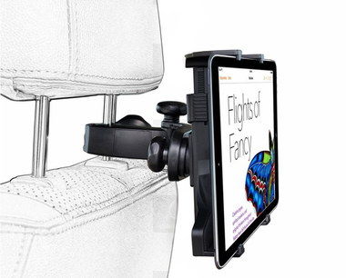 Adjustable Rotating Headrest Tablet Mount Clamp Style Rotating Headrest Tablet Mount With Black Frame