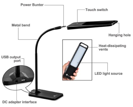 USB LED Desk Lamp Showing Adaper Interface