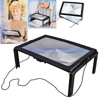 LED Lighted Full Page Magnifier Stand Lighted Page Magnifier Stand In Black Plastic