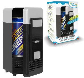LED Lit Interior USB Mini Can Fridge USB Mini Can Fridge In Black With Box