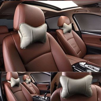 Compact Leather Car Seat Neck Cushion In Cream Colour