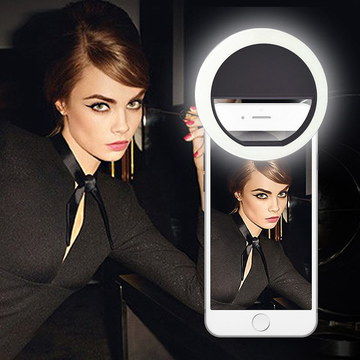 Round LED Selfie Phone Ring Light Clip Type LED Selfie Phone Ring Light On White Mobile