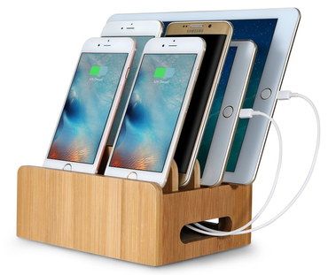 Bamboo Charging Station Organizer Multi Charging Station Organizer In Wood