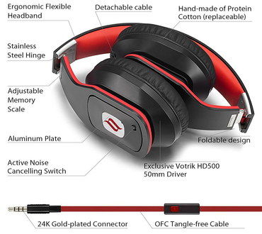 Long Battery Active Noise Cancelling Headphones Comfy Active Noise Cancelling Headphones In Black And Red