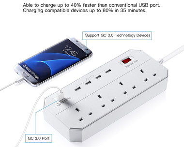 5 USB Slots Surge Protected Extension Lead AC Extension Lead In White Casing