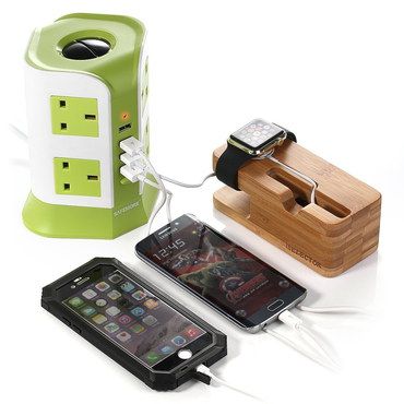 USB Power 8 Socket Extension Lead Safe 8 Socket Extension Lead In Green Finish